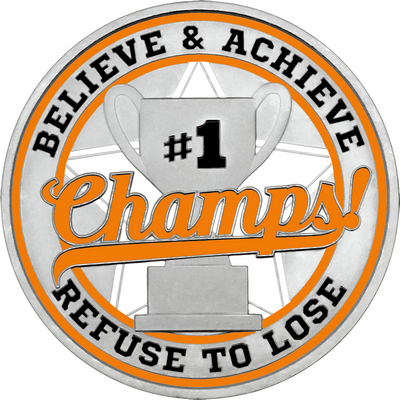 Orange "Champs!" with Orange Outer Circular Borders